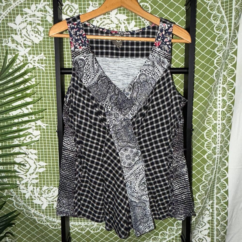 One September Anthropologie‎ Mixed Print Patchwork Tank Top Boho Gingham Medium